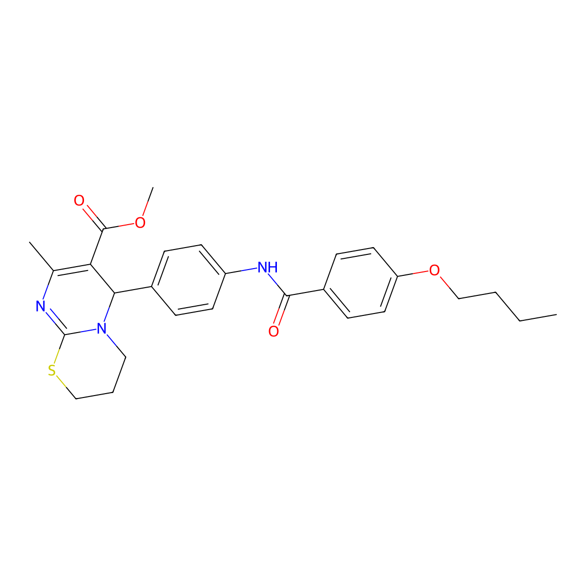 Methyl 6-[4-[(4-butoxybenzoyl)amino]phenyl]-8-methyl-2,3,4,6-tetrahydropyrimido[2,1-b][1,3]thiazine-7-carboxylate molecular structure, CAS 6000-24-4