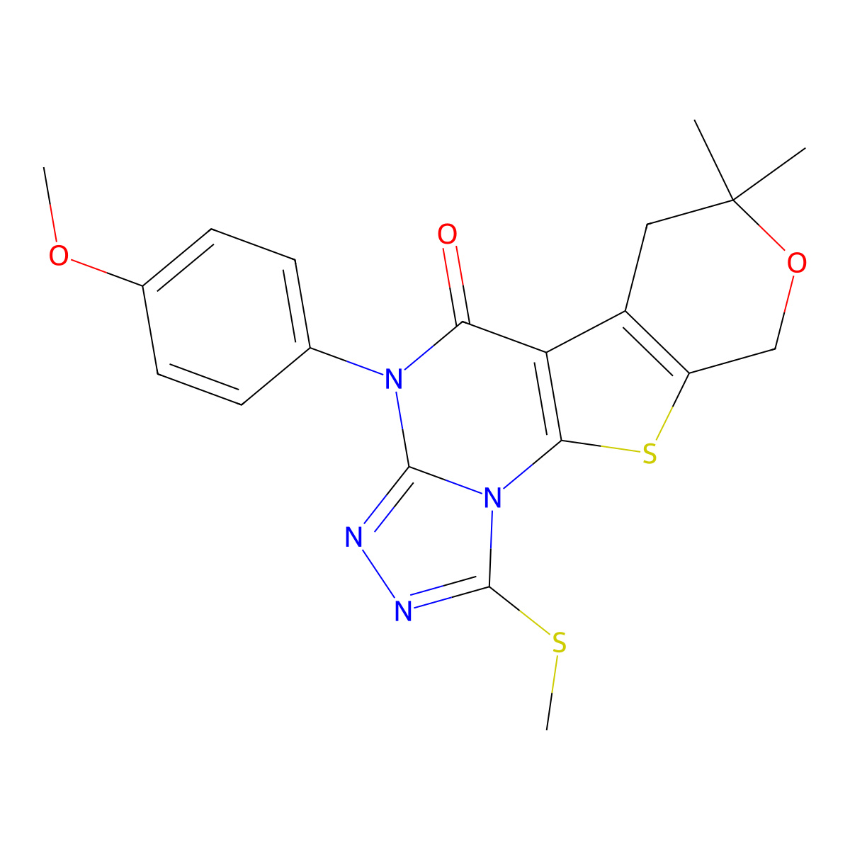 4-(4-methoxyphenyl)-7,7-dimethyl-1-(methylsulfanyl)-6,9-dihydro-7H-pyrano[4',3':4,5]thieno[3,2-e][1,2,4]triazolo[4,3-a]pyrimidin-5(4H)-one molecular structure, CAS 6000-29-9