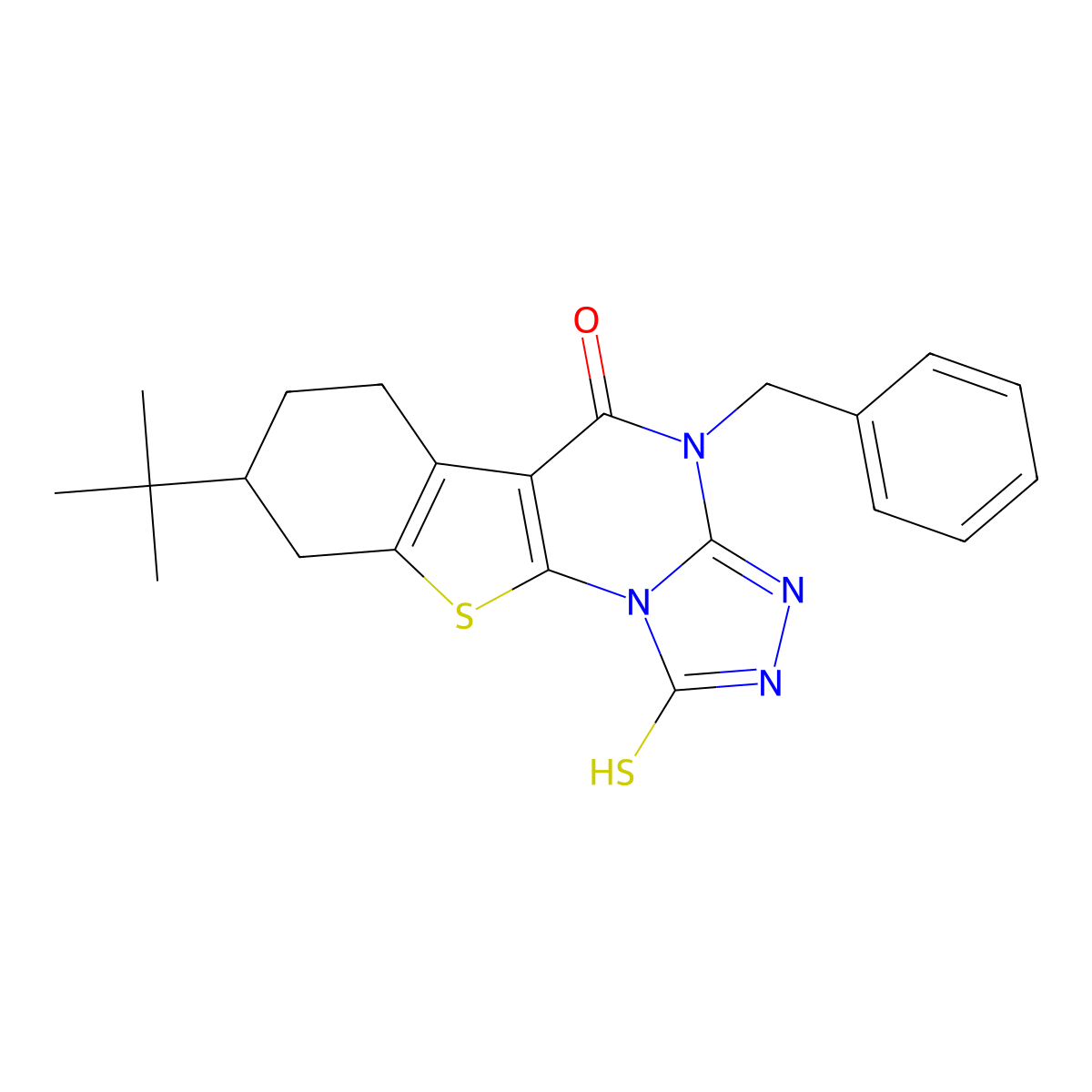 4-benzyl-8-(tert-butyl)-1-mercapto-6,7,8,9-tetrahydrobenzo[4,5]thieno[3,2-e][1,2,4]triazolo[4,3-a]pyrimidin-5(4H)-one molecular structure, CAS 6000-33-5