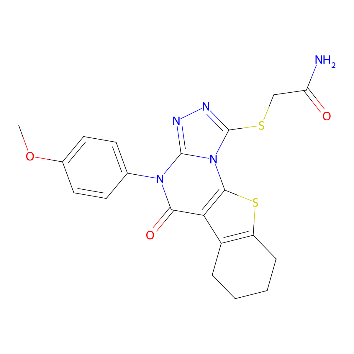 2-{[4-(4-Methoxyphenyl)-5-oxo-4,5,6,7,8,9-hexahydro[1]benzothieno[3,2-e][1,2,4]triazolo[4,3-a]pyrimidin-1-yl]sulfanyl}acetamide molecular structure, CAS 6000-48-2