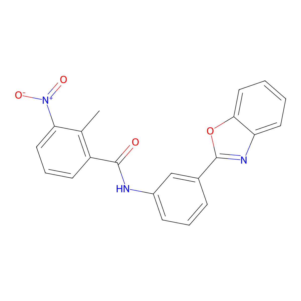N-[3-(1,3-benzoxazol-2-yl)phenyl]-2-methyl-3-nitrobenzamide molecular structure, CAS 6000-54-0