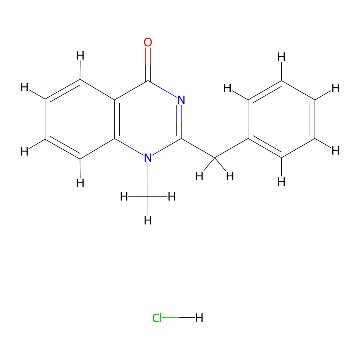 4(1H)-Quinazolinone, 1-methyl-2-(phenylmethyl)-, hydrochloride (1:1) molecular structure, CAS 6000-56-2