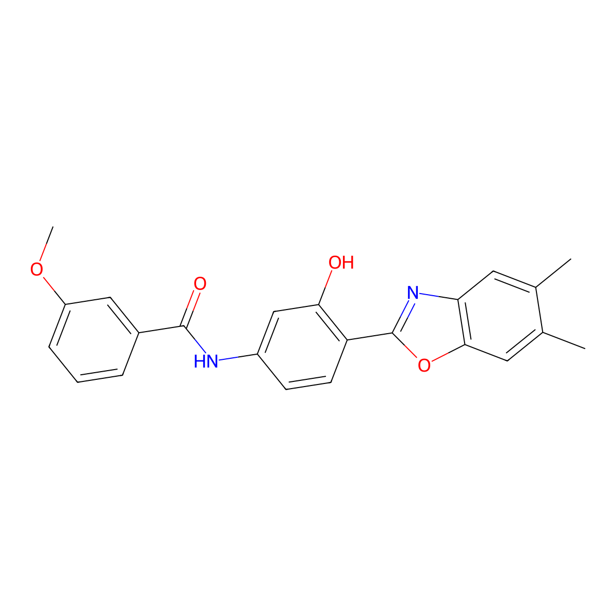 N-[4-(5,6-Dimethyl-1,3-benzoxazol-2-YL)-3-hydroxyphenyl]-3-methoxybenzamide molecular structure, CAS 6001-82-7
