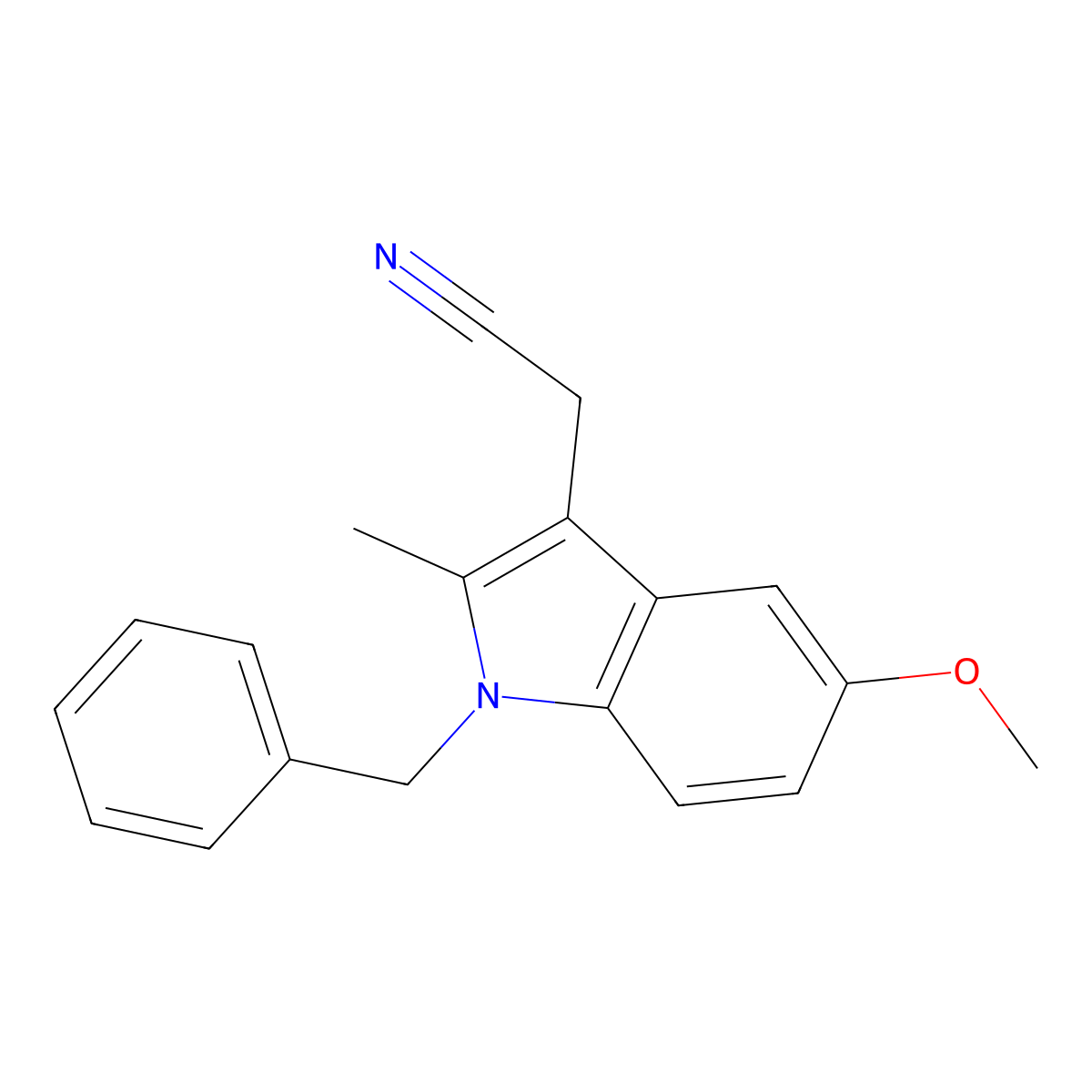 (1-Benzyl-5-methoxy-2-methyl-1H-indol-3-yl)acetonitrile molecular structure, CAS 60011-55-4