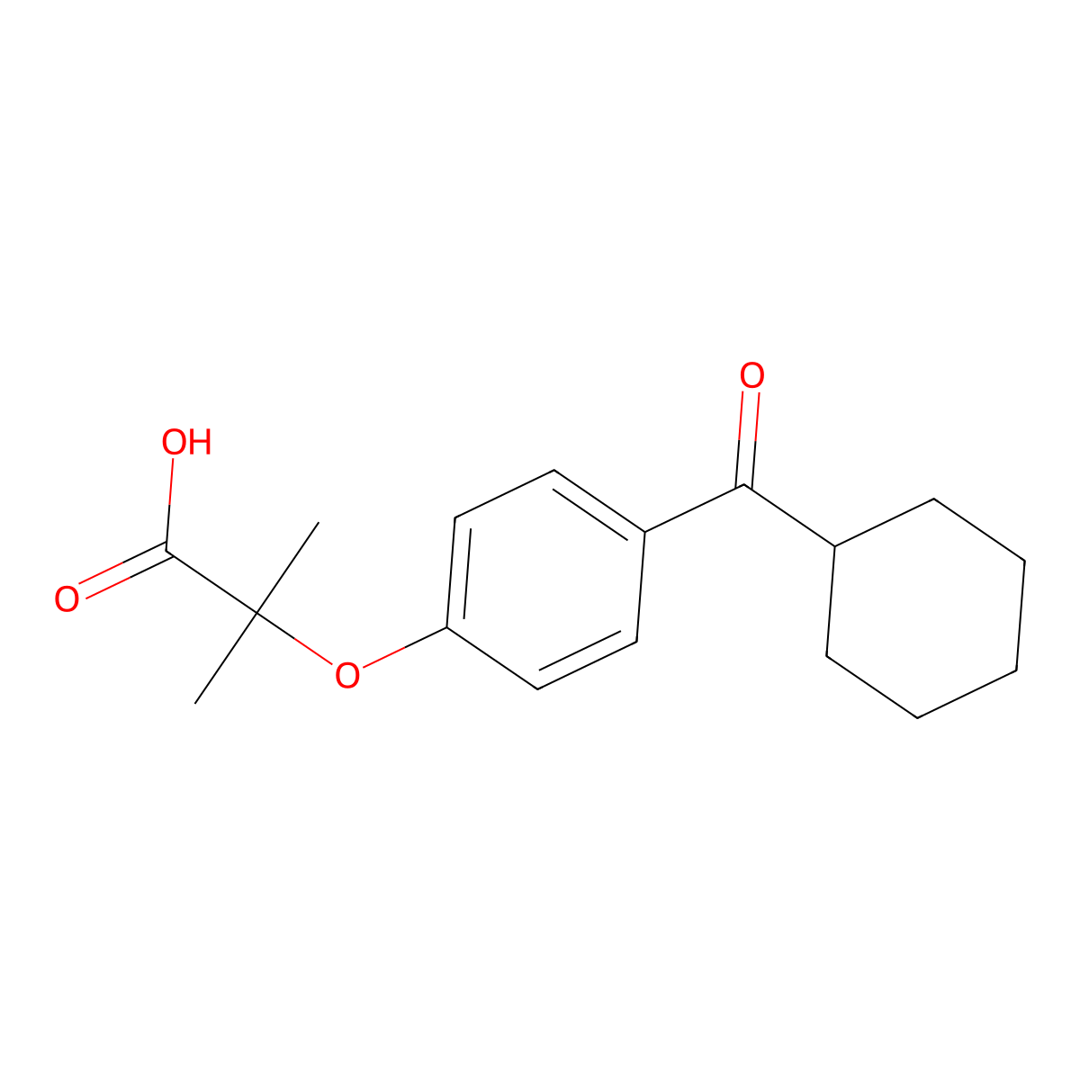 Propanoic acid, 2-(4-(cyclohexylcarbonyl)phenoxy)-2-methyl- molecular structure, CAS 60012-94-4