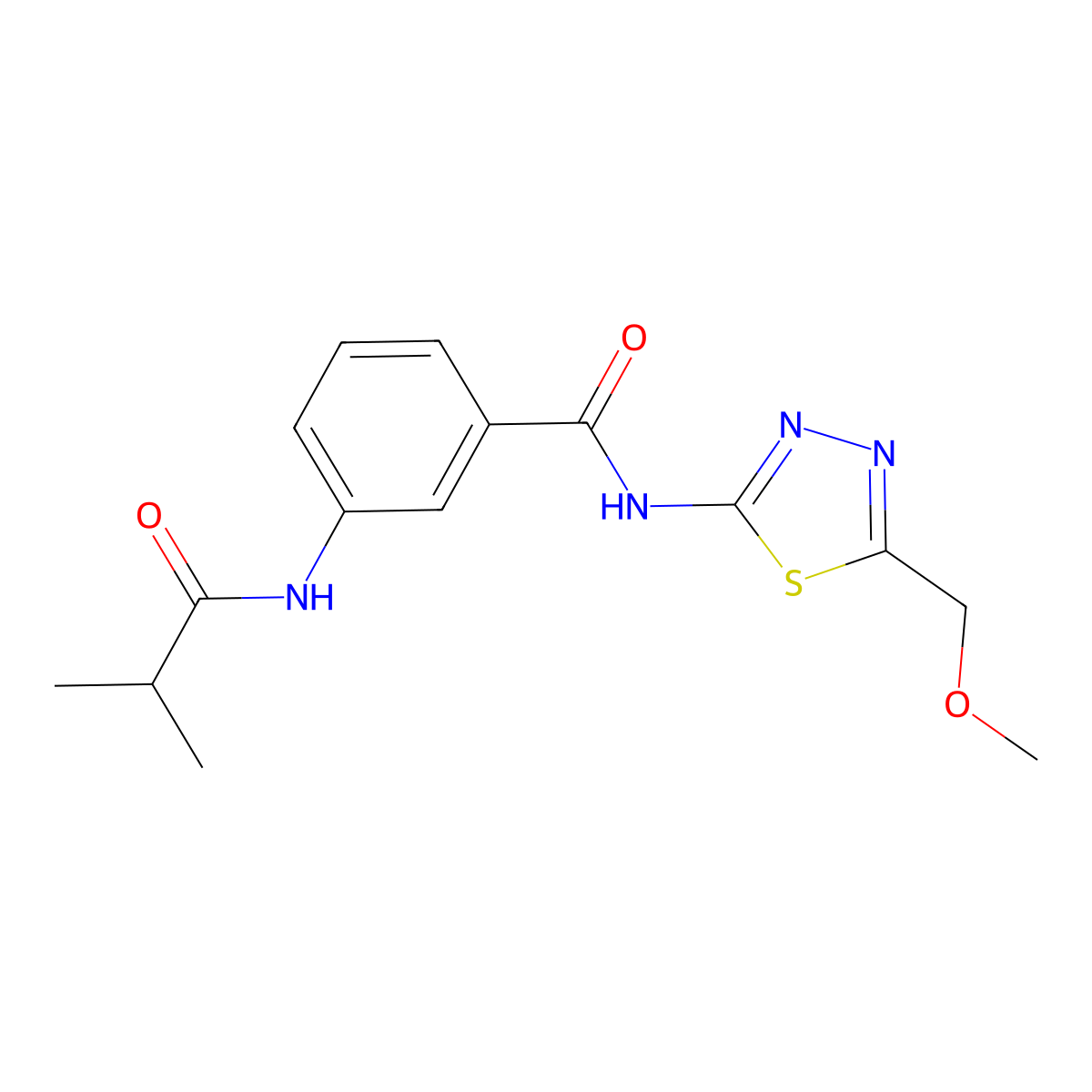 N-[5-(methoxymethyl)-1,3,4-thiadiazol-2-yl]-3-(2-methylpropanoylamino)benzamide molecular structure, CAS 600122-02-9