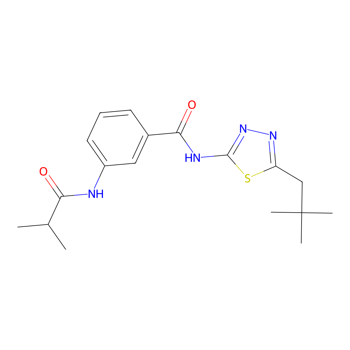 N-[5-(2,2-dimethylpropyl)-1,3,4-thiadiazol-2-yl]-3-(2-methylpropanoylamino)benzamide molecular structure, CAS 600122-03-0