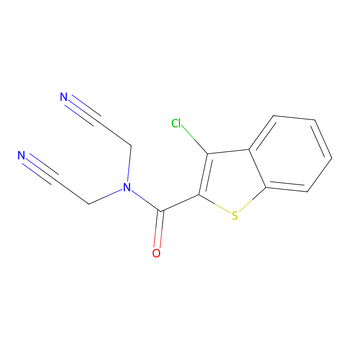 3-chloro-N,N-bis(cyanomethyl)-1-benzothiophene-2-carboxamide molecular structure, CAS 600122-12-1