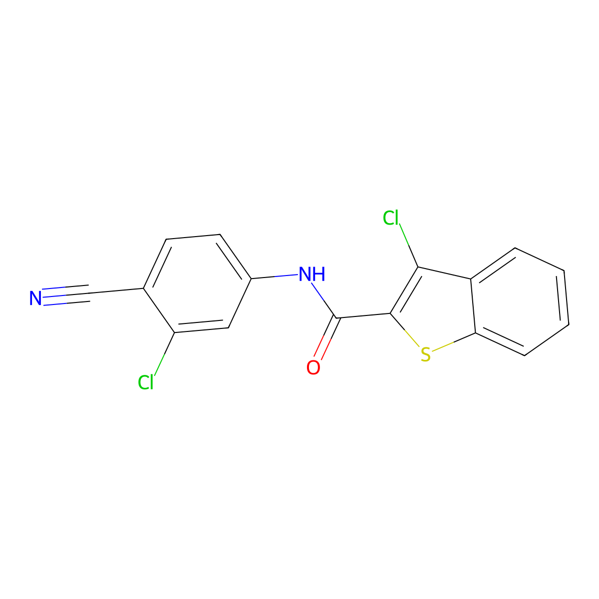 3-chloro-N-(3-chloro-4-cyanophenyl)-1-benzothiophene-2-carboxamide molecular structure, CAS 600122-22-3