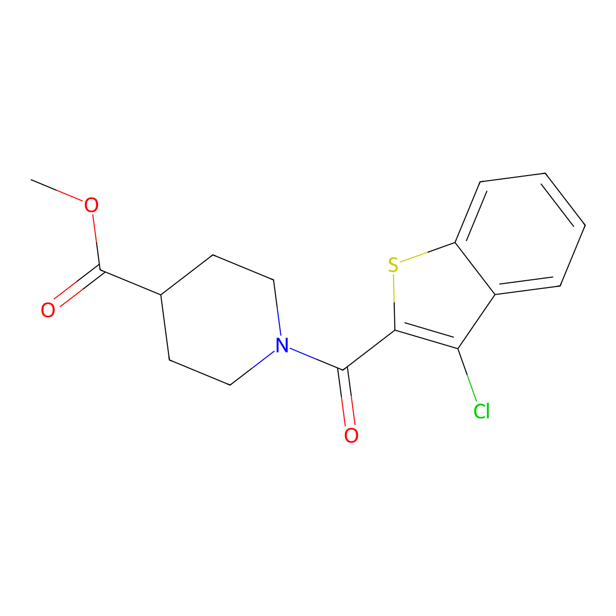Methyl 1-(3-chloro-1-benzothiophene-2-carbonyl)piperidine-4-carboxylate molecular structure, CAS 600122-25-6