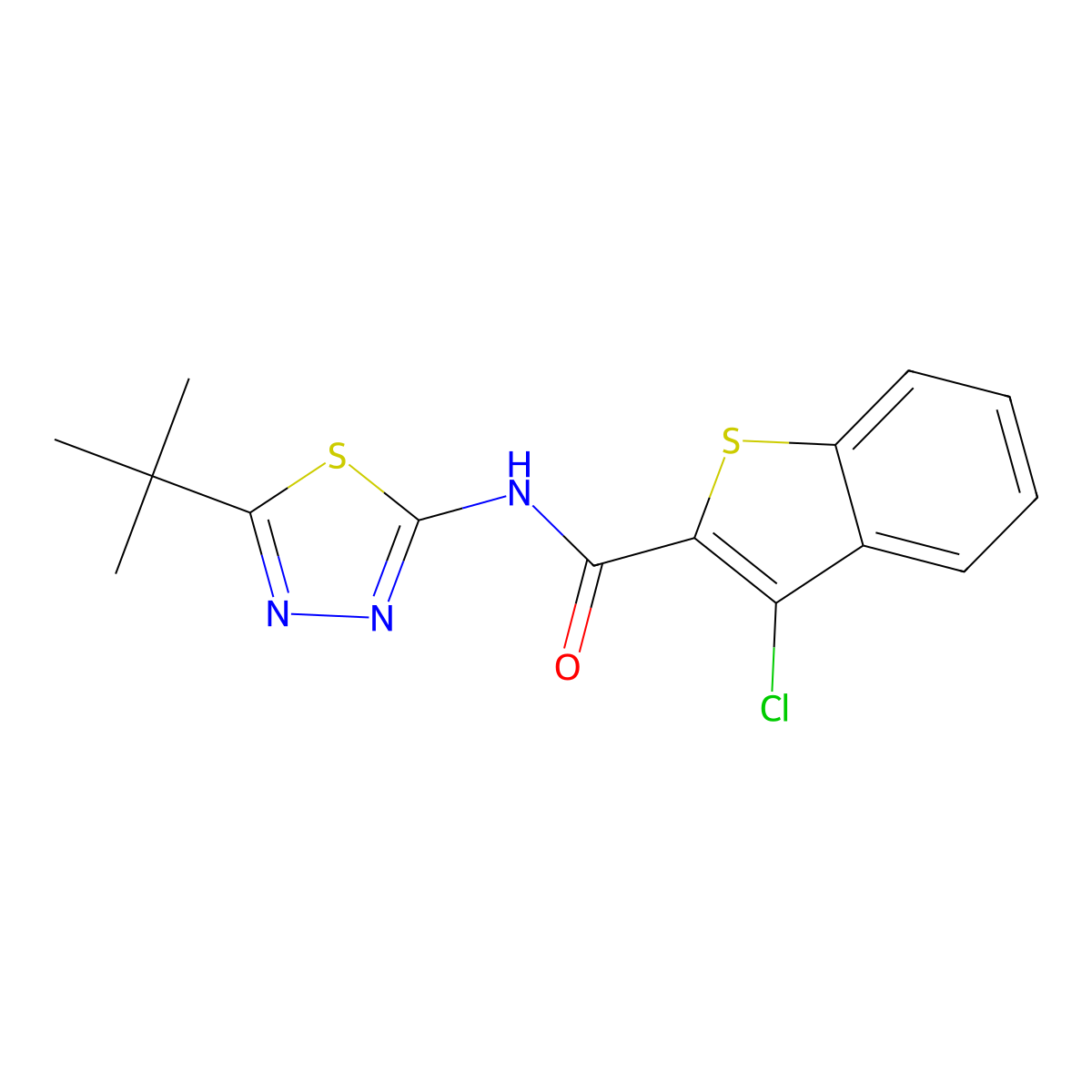 N-(5-tert-butyl-1,3,4-thiadiazol-2-yl)-3-chloro-1-benzothiophene-2-carboxamide molecular structure, CAS 600122-34-7