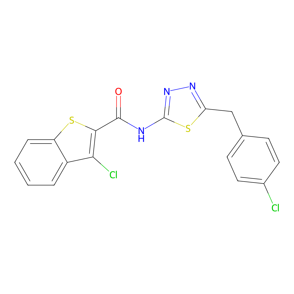 Benzo[b]thiophene-2-carboxamide, 3-chloro-N-[5-[(4-chlorophenyl)methyl]-1,3,4-thiadiazol-2-yl]-(9CI) molecular structure, CAS 600122-36-9