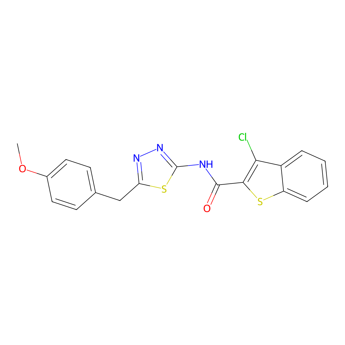 3-Chloro-N-{5-[(4-methoxyphenyl)methyl]-1,3,4-thiadiazol-2-YL}-1-benzothiophene-2-carboxamide molecular structure, CAS 600122-37-0