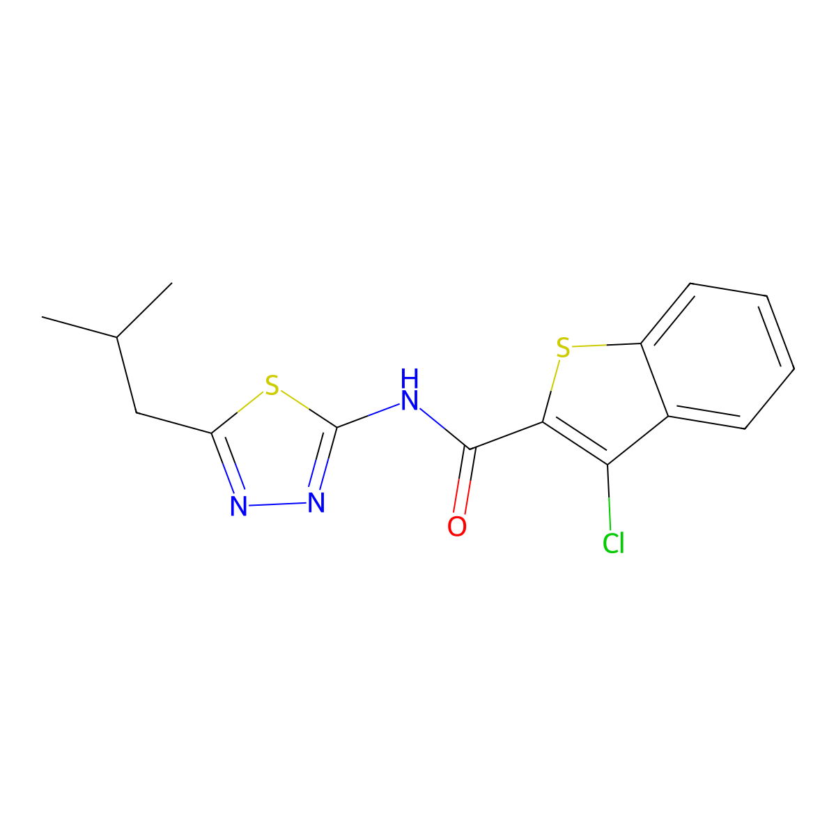 3-chloro-N-[5-(2-methylpropyl)-1,3,4-thiadiazol-2-yl]-1-benzothiophene-2-carboxamide molecular structure, CAS 600122-39-2
