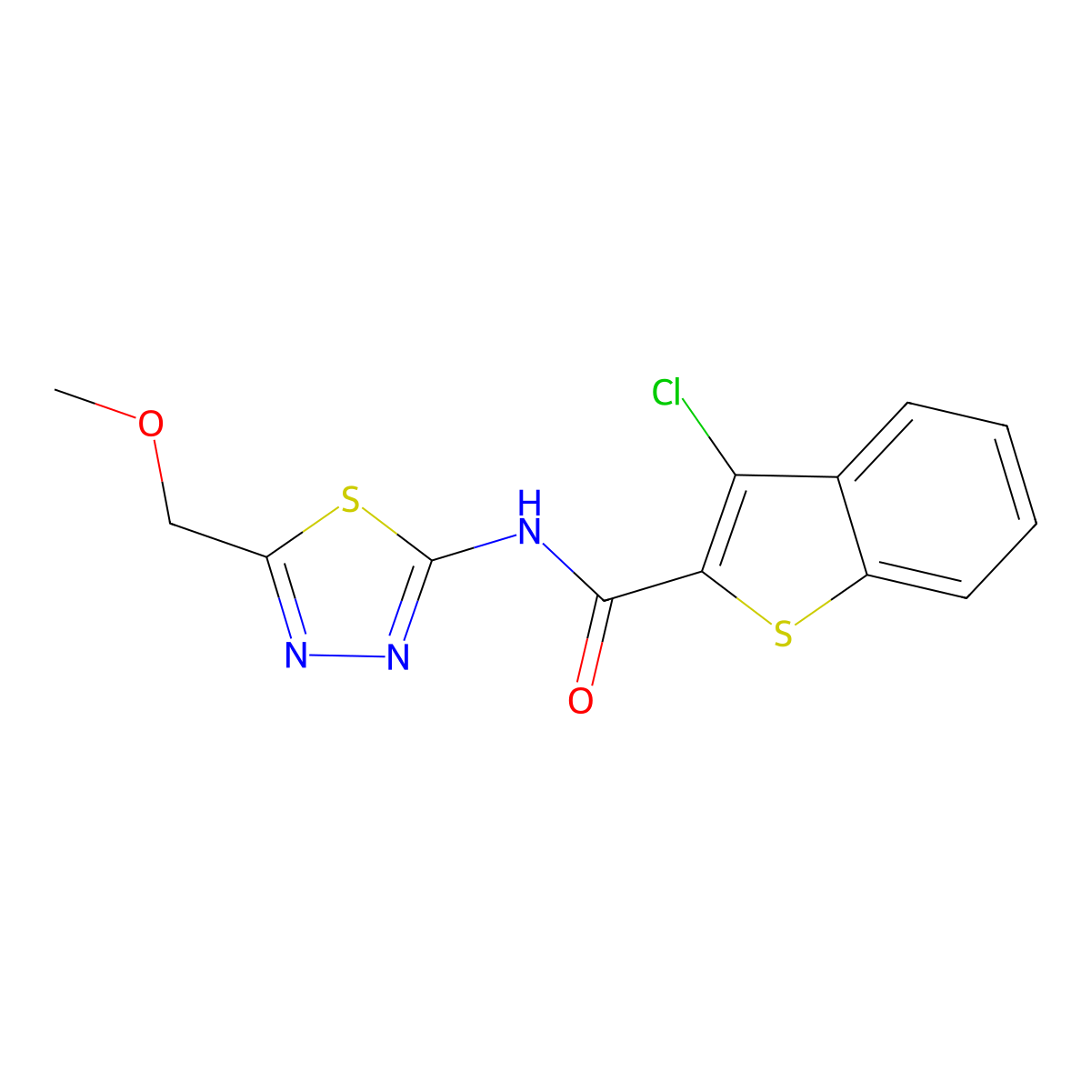 3-chloro-N-[5-(methoxymethyl)-1,3,4-thiadiazol-2-yl]-1-benzothiophene-2-carboxamide molecular structure, CAS 600122-44-9