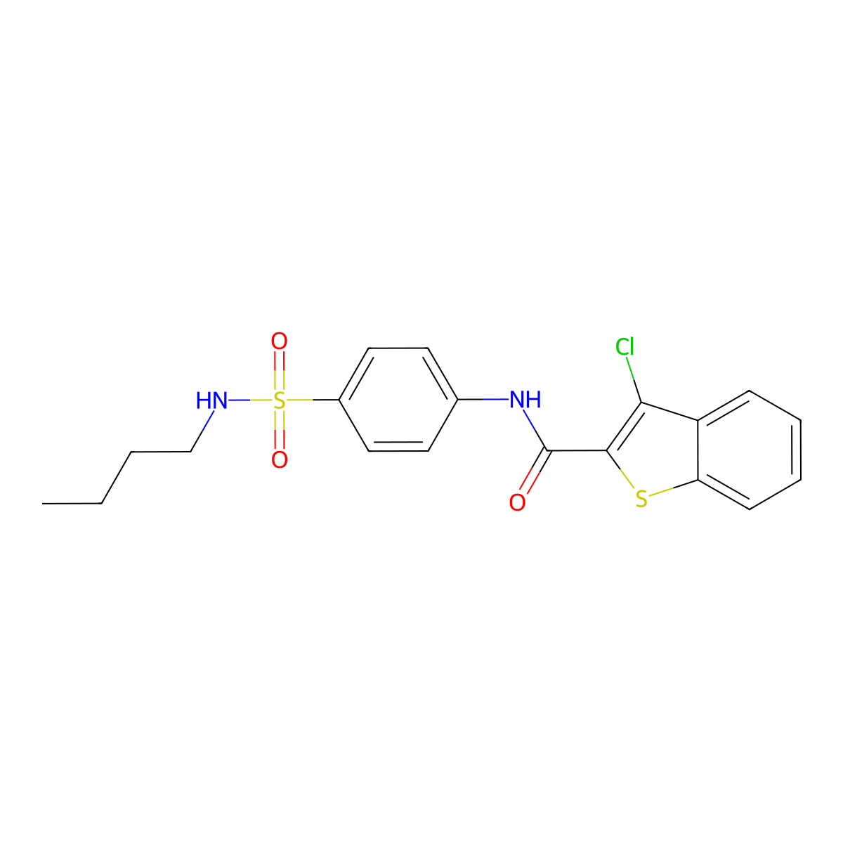 N-[4-(butylsulfamoyl)phenyl]-3-chloro-1-benzothiophene-2-carboxamide molecular structure, CAS 600122-47-2