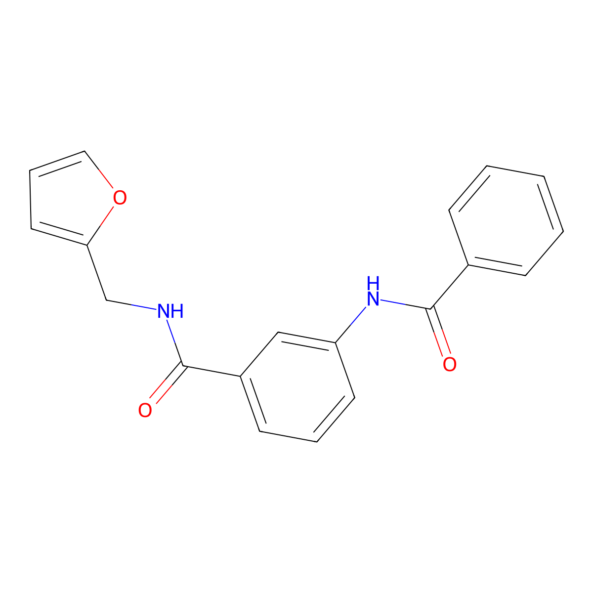 3-benzamido-N-(furan-2-ylmethyl)benzamide molecular structure, CAS 600125-12-0