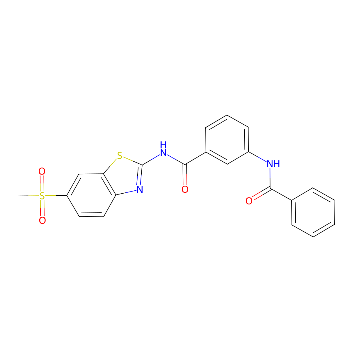 3-benzamido-N-(6-methylsulfonyl-1,3-benzothiazol-2-yl)benzamide molecular structure, CAS 600126-07-6