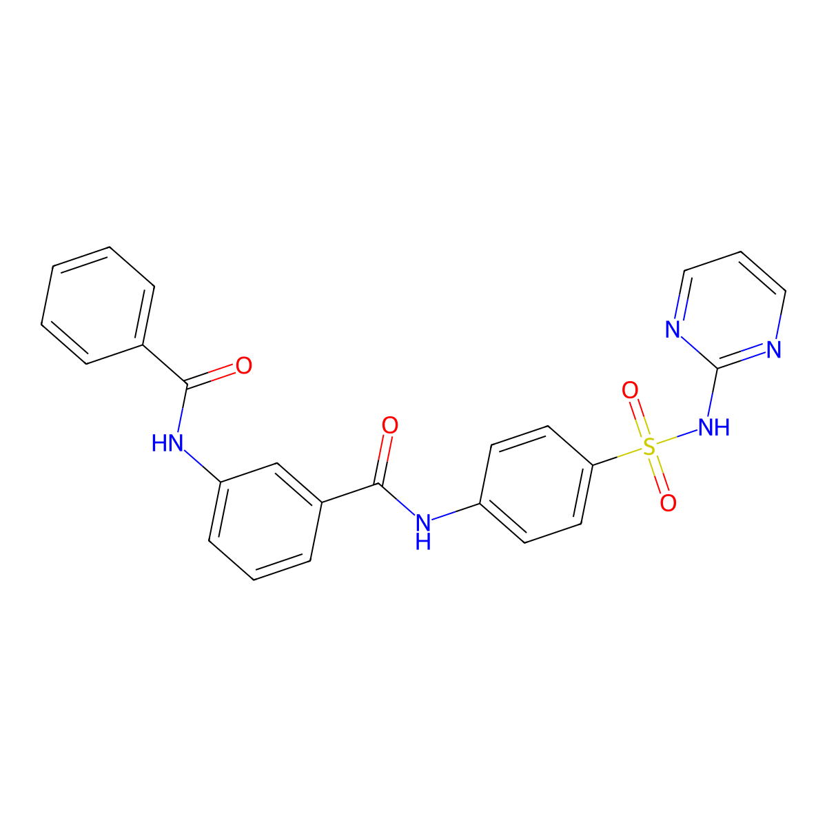 3-benzamido-N-[4-(pyrimidin-2-ylsulfamoyl)phenyl]benzamide molecular structure, CAS 600126-13-4