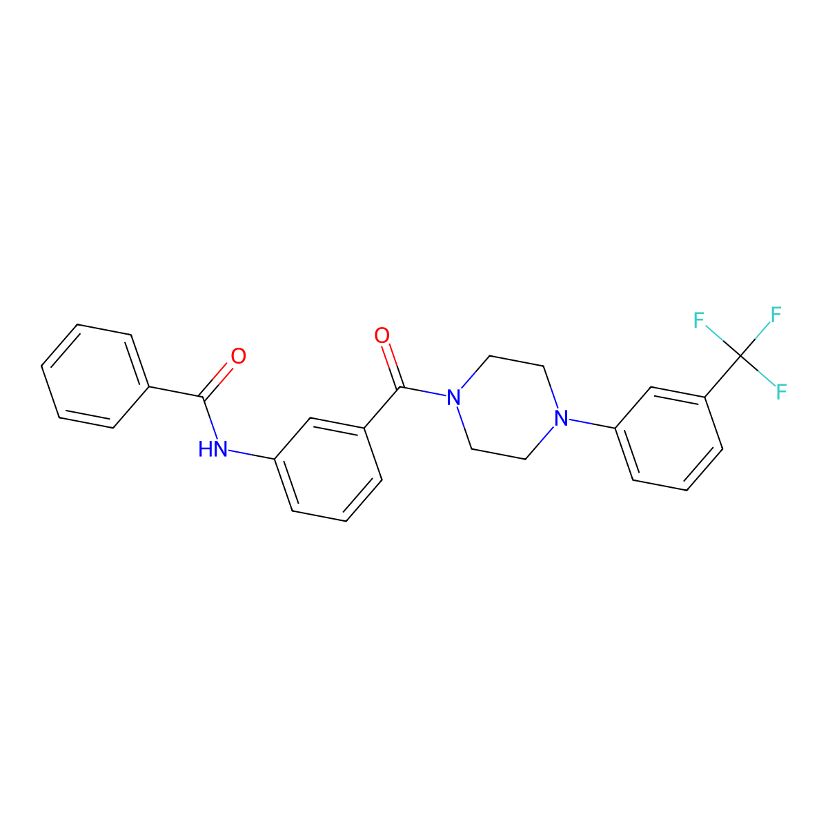 N-[3-[4-[3-(trifluoromethyl)phenyl]piperazine-1-carbonyl]phenyl]benzamide molecular structure, CAS 600126-24-7