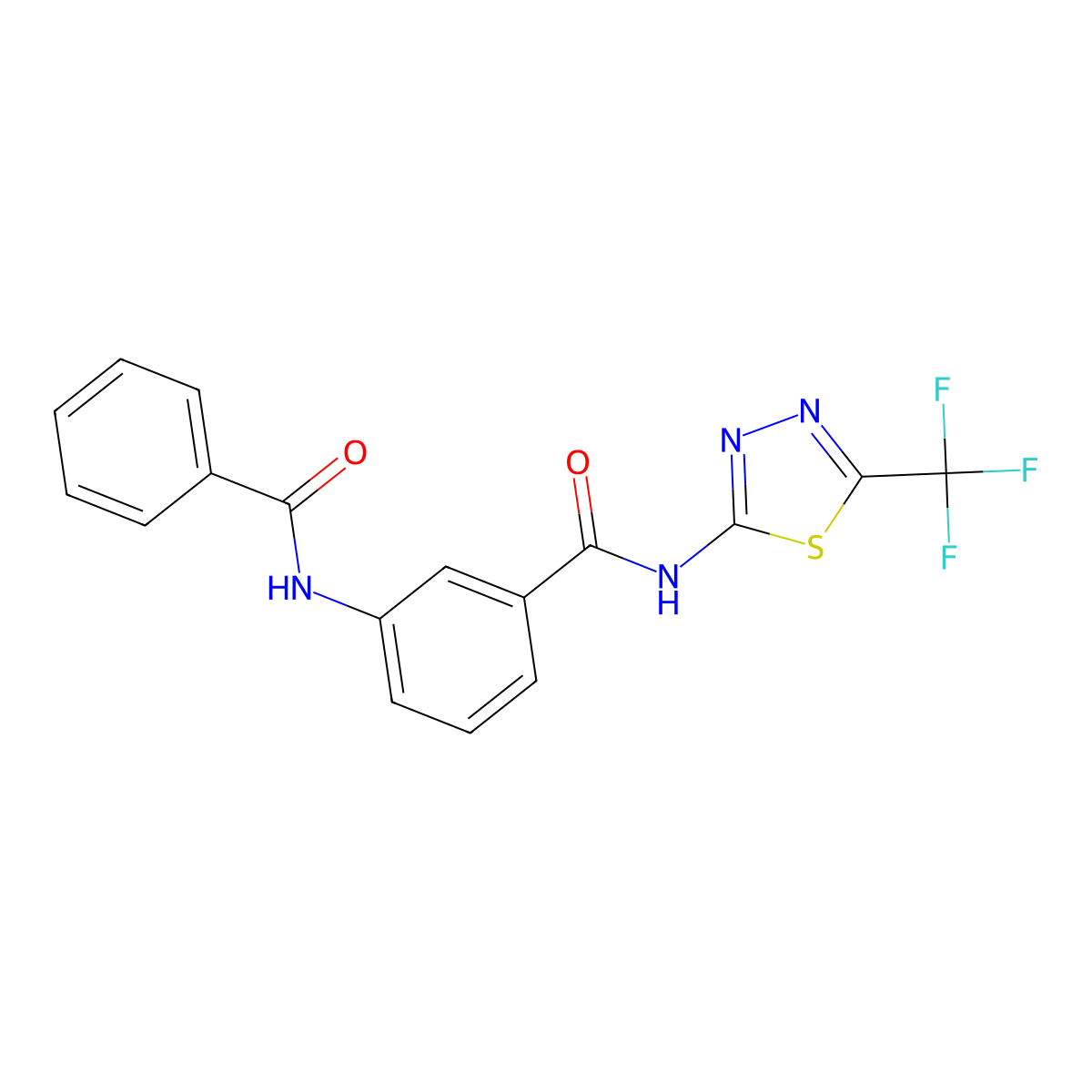 3-benzamido-N-[5-(trifluoromethyl)-1,3,4-thiadiazol-2-yl]benzamide molecular structure, CAS 600126-34-9