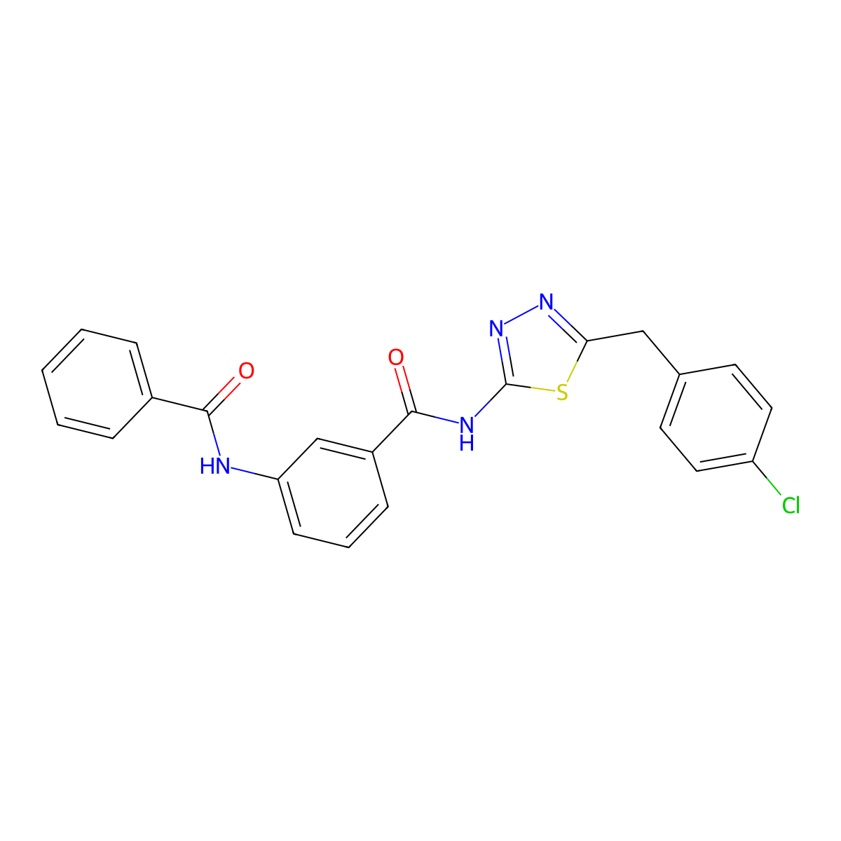 3-benzamido-N-[5-[(4-chlorophenyl)methyl]-1,3,4-thiadiazol-2-yl]benzamide molecular structure, CAS 600126-35-0