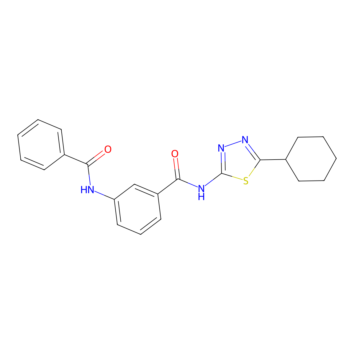 3-benzamido-N-(5-cyclohexyl-1,3,4-thiadiazol-2-yl)benzamide molecular structure, CAS 600126-43-0