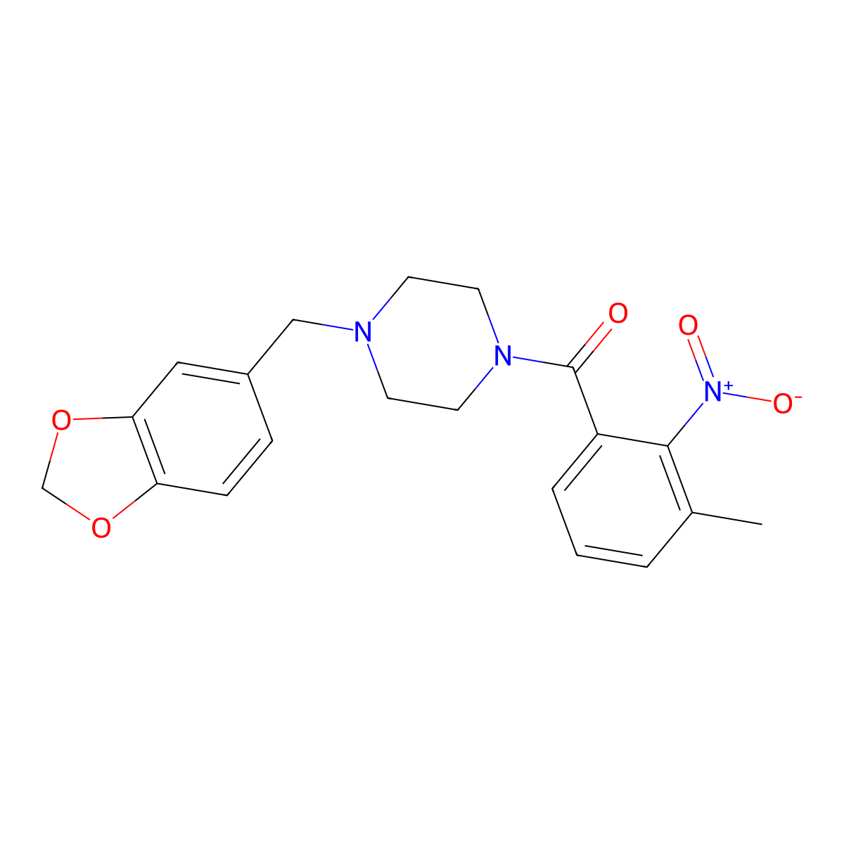 [4-(1,3-Benzodioxol-5-ylmethyl)piperazin-1-yl]-(3-methyl-2-nitrophenyl)methanone molecular structure, CAS 600128-77-6
