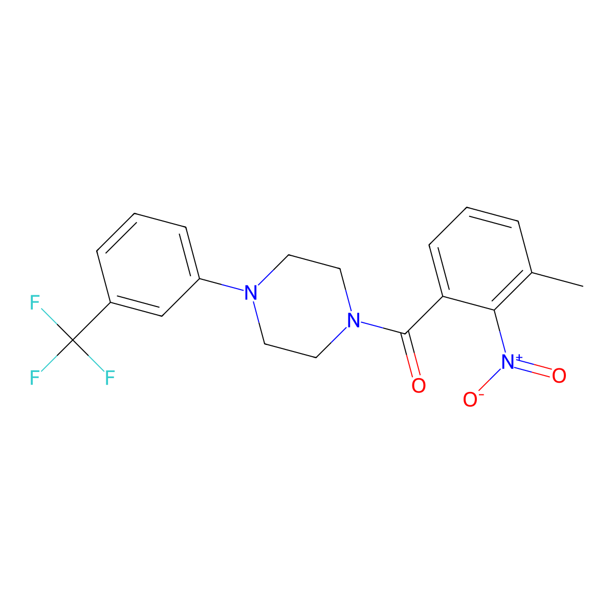 (3-Methyl-2-nitrophenyl)-[4-[3-(trifluoromethyl)phenyl]piperazin-1-yl]methanone molecular structure, CAS 600128-87-8