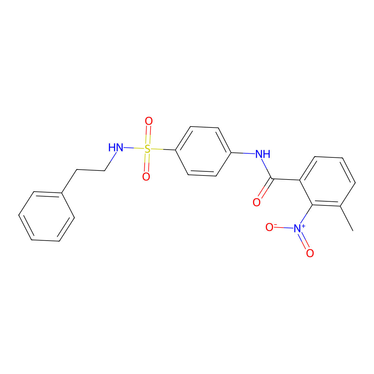 3-methyl-2-nitro-N-{4-[(2-phenylethyl)sulfamoyl]phenyl}benzamide molecular structure, CAS 600129-03-1