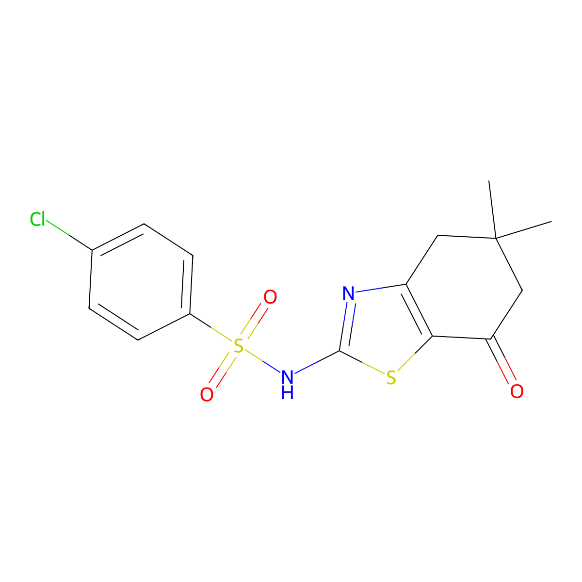 4-Chloro-N-(5,5-dimethyl-7-oxo-4,5,6,7-tetrahydrobenzo[d]thiazol-2-yl)benzenesulfonamide molecular structure, CAS 600130-11-8