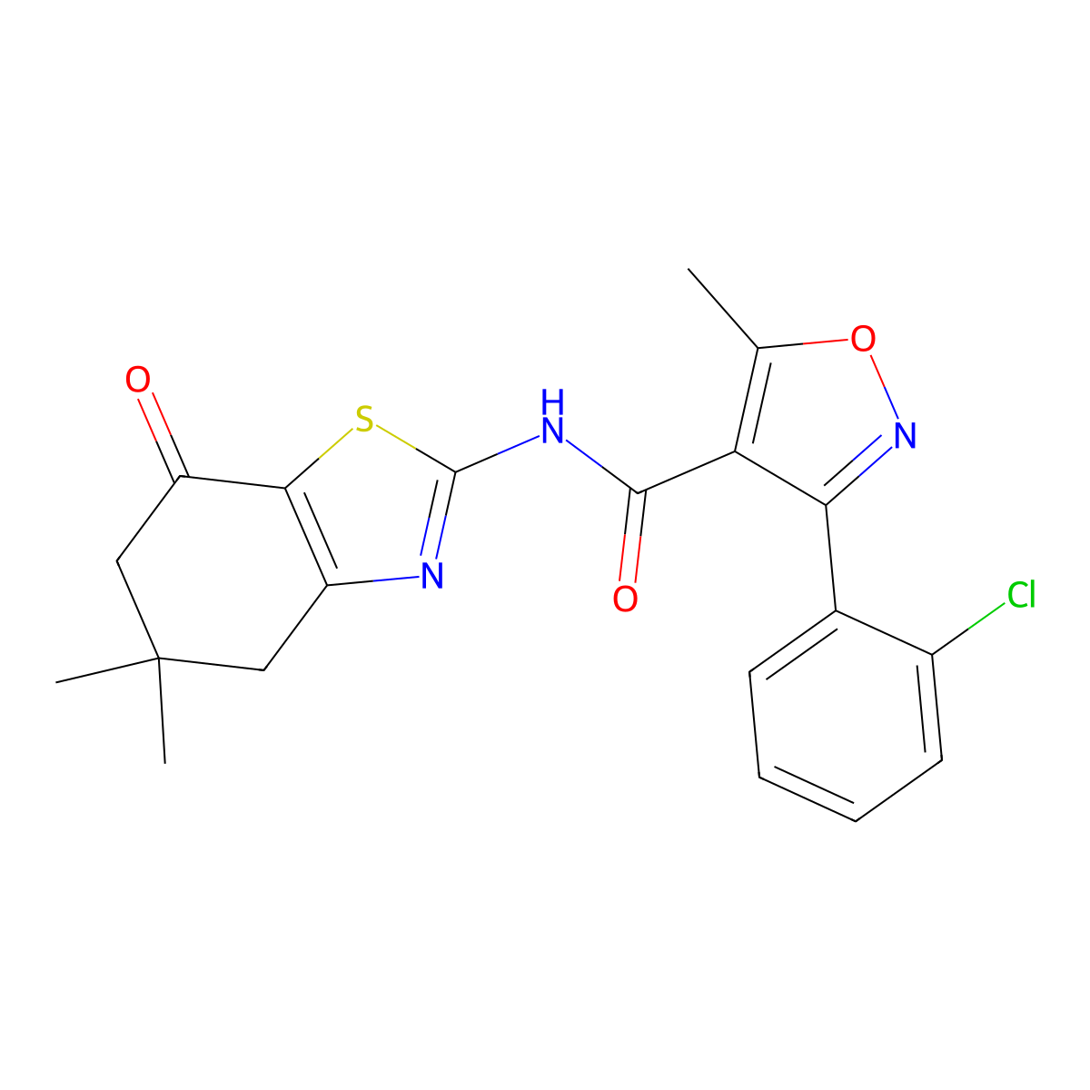 3-(2-chlorophenyl)-N-(5,5-dimethyl-7-oxo-4,6-dihydro-1,3-benzothiazol-2-yl)-5-methyl-1,2-oxazole-4-carboxamide molecular structure, CAS 600130-84-5