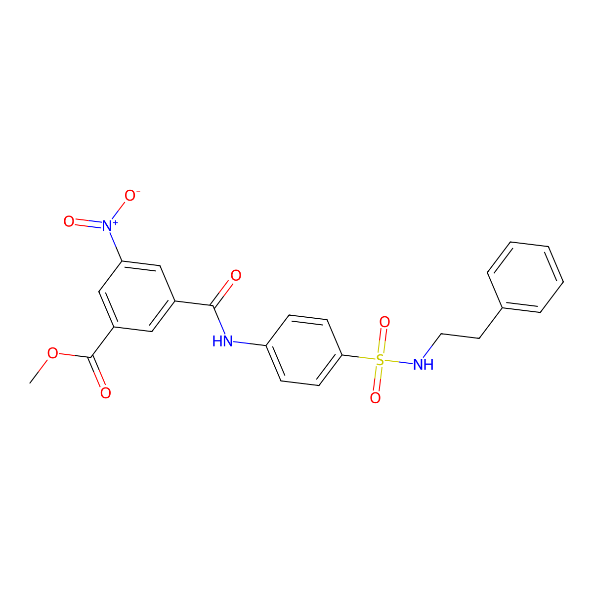 Methyl 3-nitro-5-({4-[(2-phenylethyl)sulfamoyl]phenyl}carbamoyl)benzoate molecular structure, CAS 600132-35-2