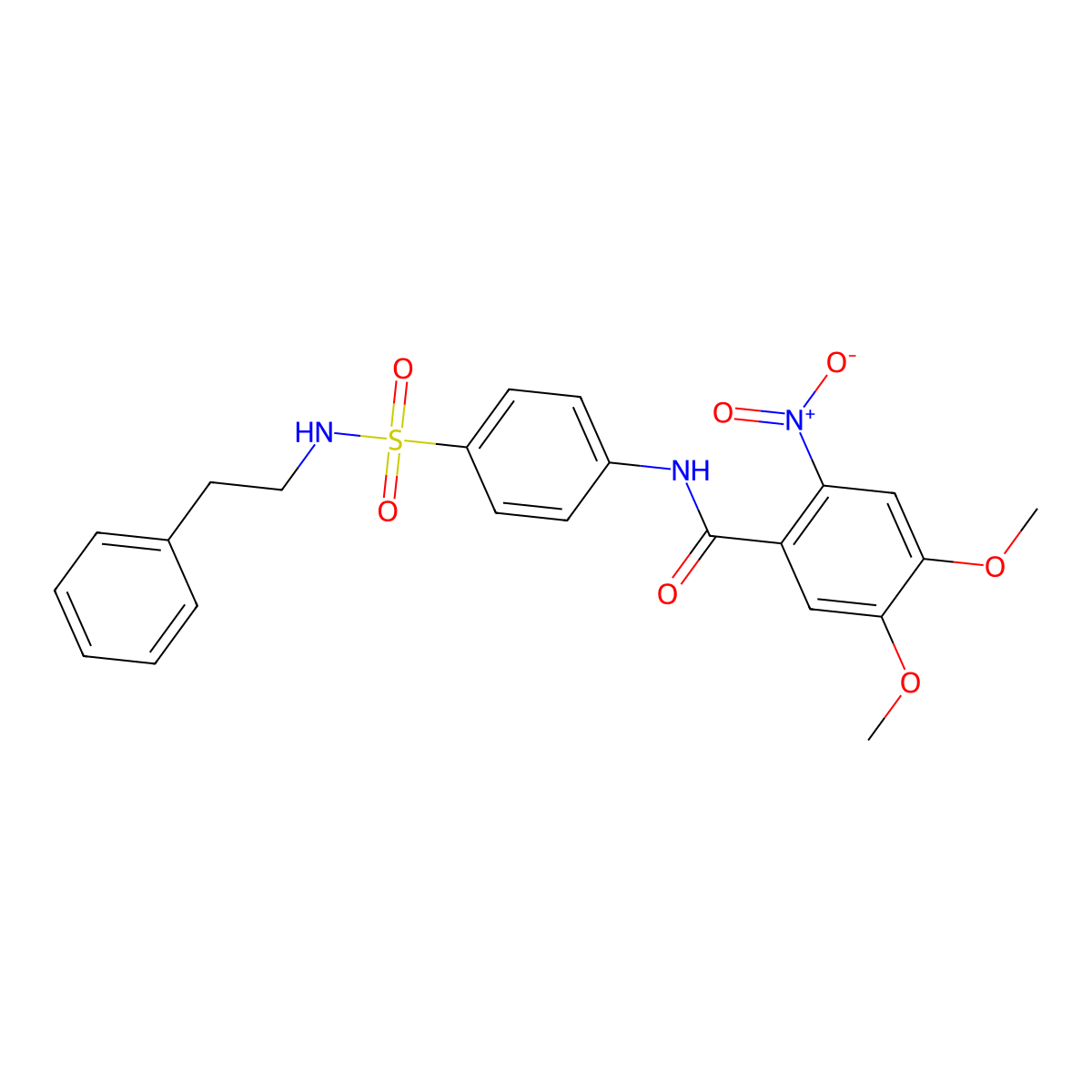 4,5-dimethoxy-2-nitro-N-{4-[(2-phenylethyl)sulfamoyl]phenyl}benzamide molecular structure, CAS 600132-51-2