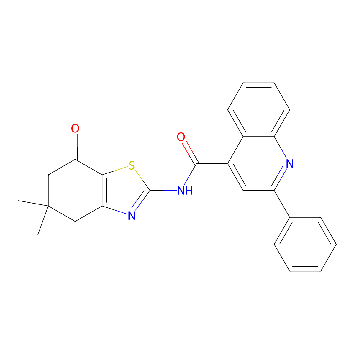 N-(5,5-dimethyl-7-oxo-4,6-dihydro-1,3-benzothiazol-2-yl)-2-phenylquinoline-4-carboxamide molecular structure, CAS 600136-53-6