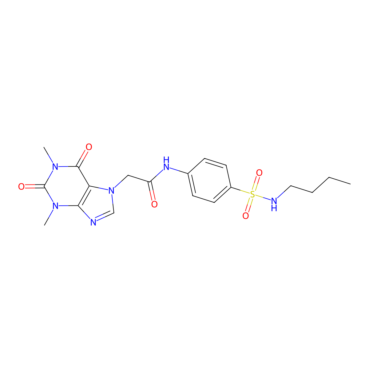 N-[4-(butylsulfamoyl)phenyl]-2-(1,3-dimethyl-2,6-dioxopurin-7-yl)acetamide molecular structure, CAS 600136-61-6