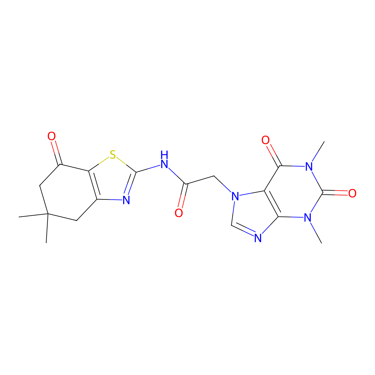 2-(1,3-dimethyl-2,6-dioxopurin-7-yl)-N-(5,5-dimethyl-7-oxo-4,6-dihydro-1,3-benzothiazol-2-yl)acetamide molecular structure, CAS 600136-62-7