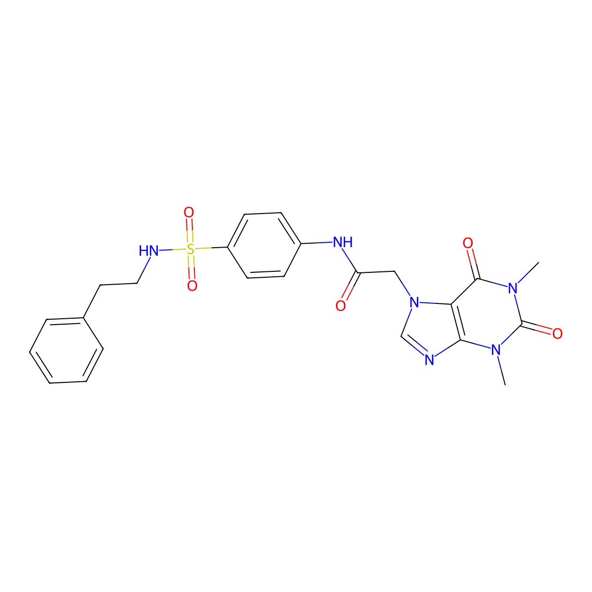 2-(1,3-dimethyl-2,6-dioxo-1,2,3,6-tetrahydro-7H-purin-7-yl)-N-(4-{[(2-phenylethyl)amino]sulfonyl}phenyl)acetamide molecular structure, CAS 600136-63-8
