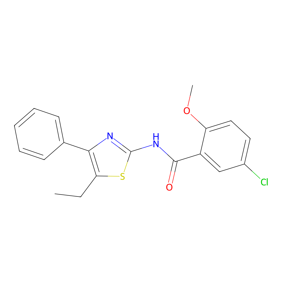 5-chloro-N-(5-ethyl-4-phenyl-1,3-thiazol-2-yl)-2-methoxybenzamide molecular structure, CAS 600137-49-3