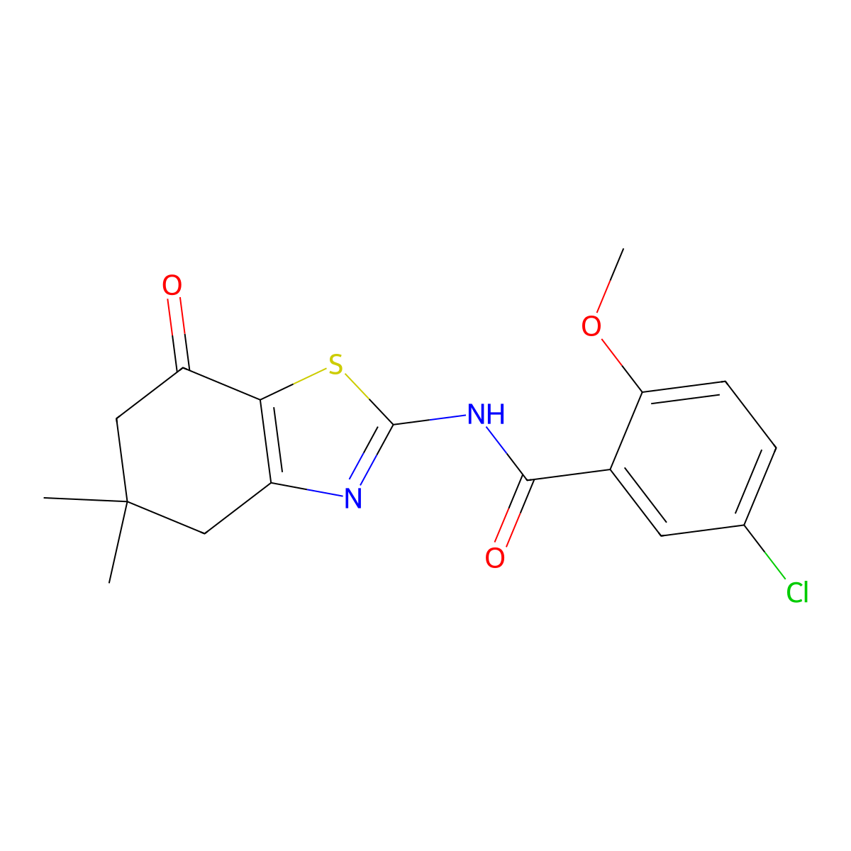 5-chloro-N-(5,5-dimethyl-7-oxo-4,5,6,7-tetrahydro-1,3-benzothiazol-2-yl)-2-methoxybenzamide molecular structure, CAS 600137-51-7