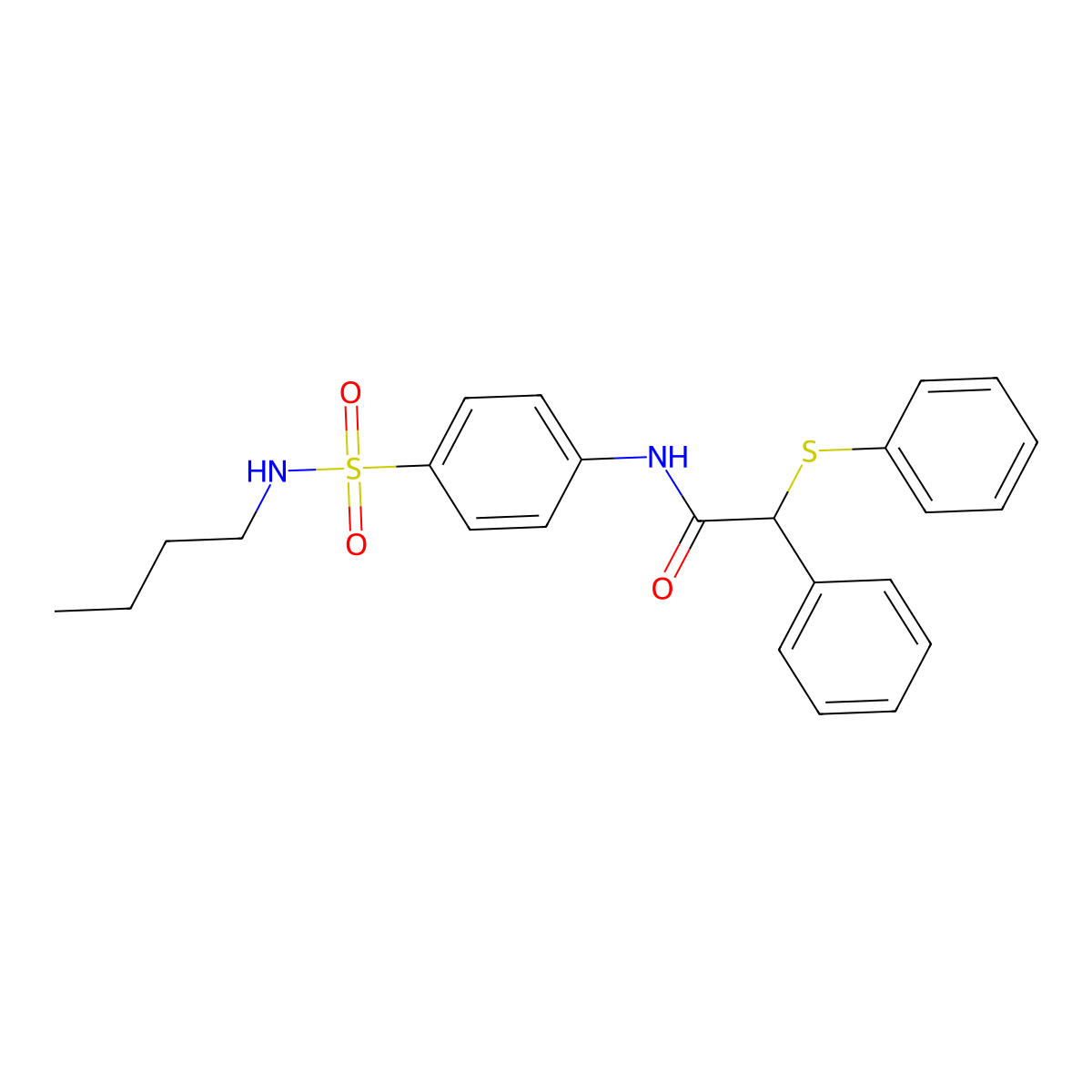 N-[4-(butylsulfamoyl)phenyl]-2-phenyl-2-(phenylthio)acetamide molecular structure, CAS 600137-55-1