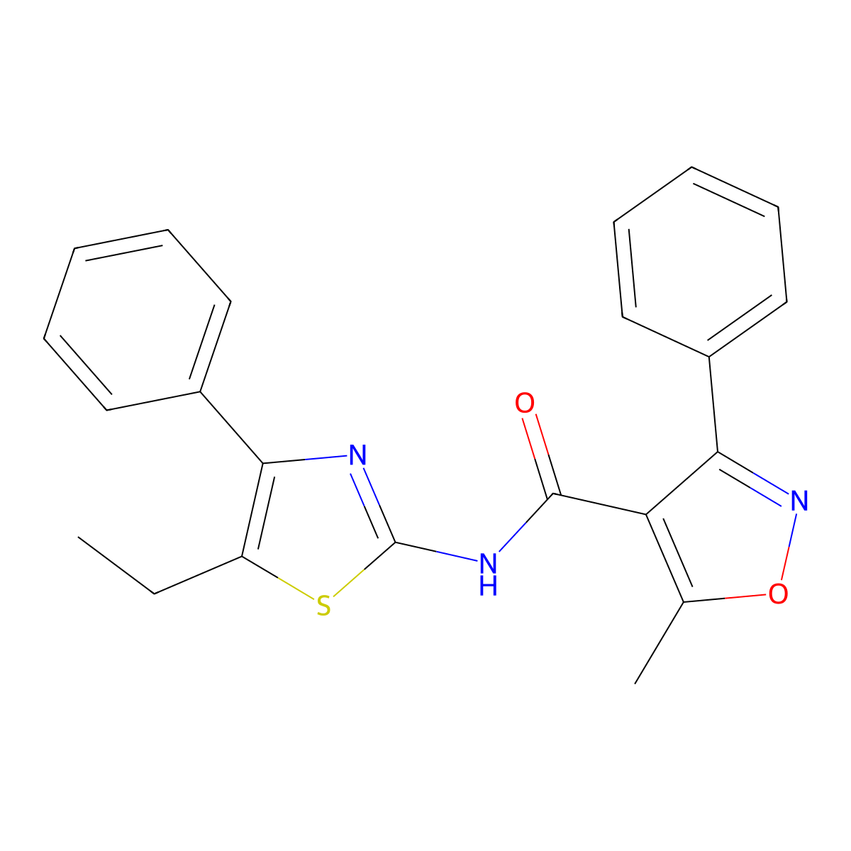N-(5-ethyl-4-phenyl-1,3-thiazol-2-yl)-5-methyl-3-phenyl-1,2-oxazole-4-carboxamide molecular structure, CAS 600138-37-2