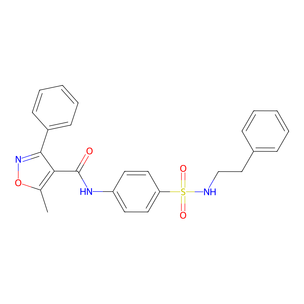 5-methyl-3-phenyl-N-{4-[(2-phenylethyl)sulfamoyl]phenyl}-1,2-oxazole-4-carboxamide molecular structure, CAS 600138-40-7