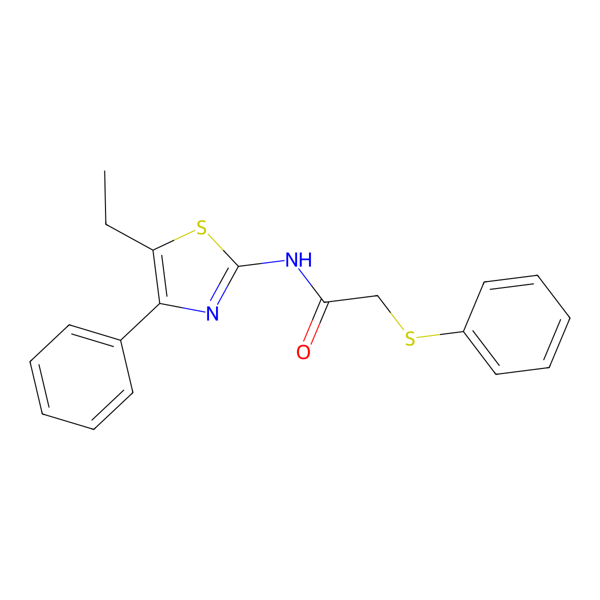 N-(5-ethyl-4-phenyl-1,3-thiazol-2-yl)-2-phenylsulfanylacetamide molecular structure, CAS 600138-67-8