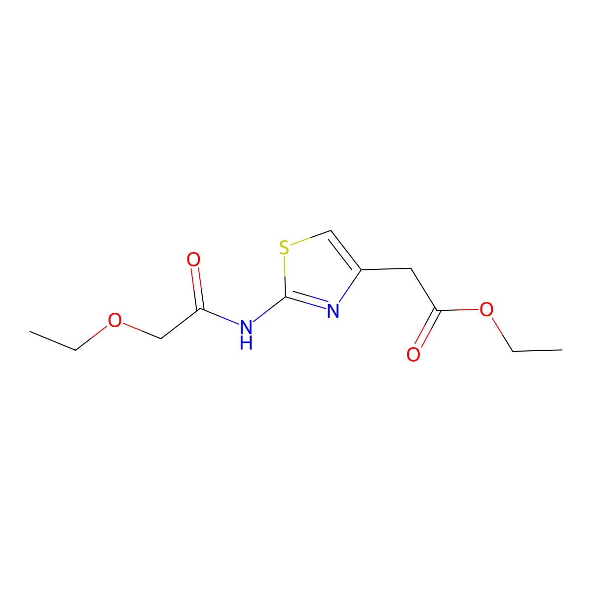 Ethyl {2-[(ethoxyacetyl)amino]-1,3-thiazol-4-yl}acetate molecular structure, CAS 600140-65-6