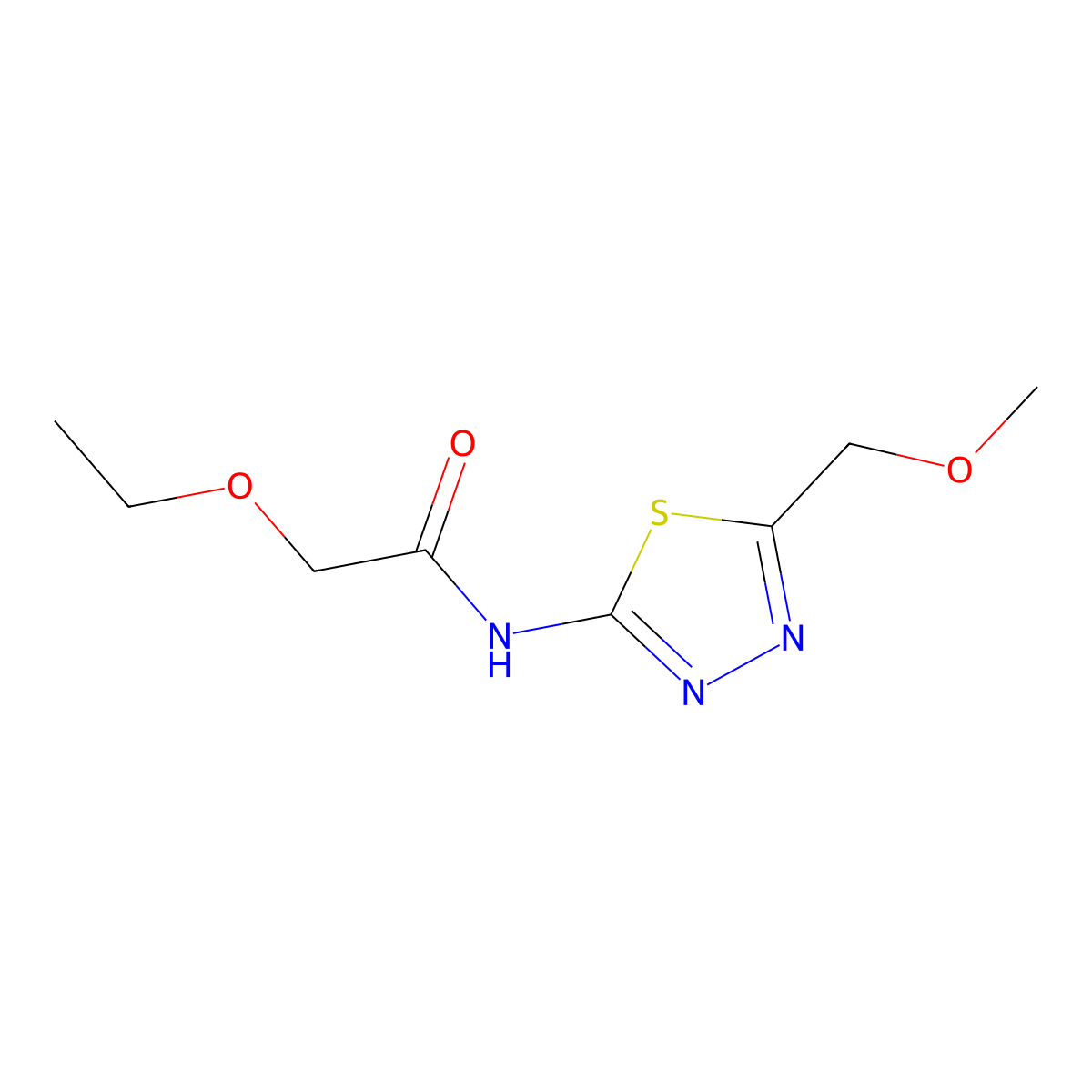 2-ethoxy-N-[5-(methoxymethyl)-1,3,4-thiadiazol-2-yl]acetamide molecular structure, CAS 600141-06-8