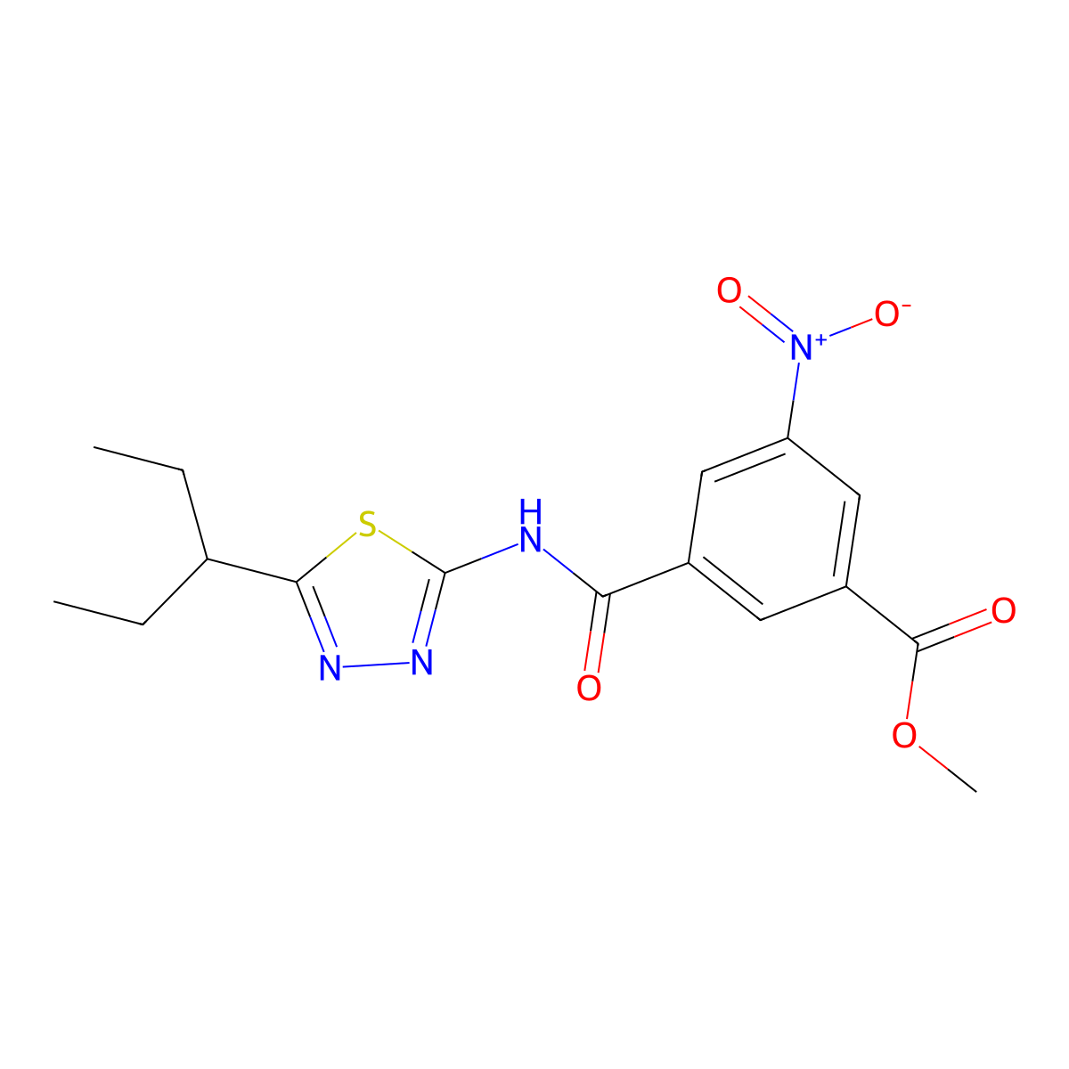 Methyl 3-({[5-(1-ethylpropyl)-1,3,4-thiadiazol-2-yl]amino}carbonyl)-5-nitrobenzoate molecular structure, CAS 600146-71-2