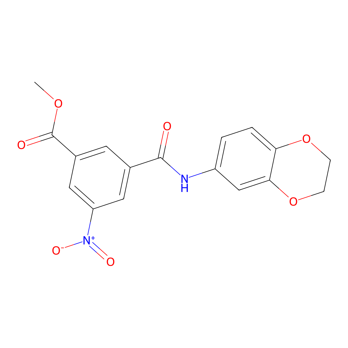 Methyl 3-(2,3-dihydro-1,4-benzodioxin-6-ylcarbamoyl)-5-nitrobenzoate molecular structure, CAS 600146-72-3