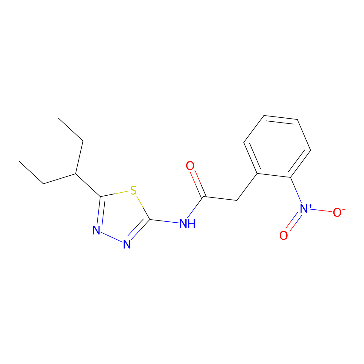 2-(2-nitrophenyl)-N-(5-pentan-3-yl-1,3,4-thiadiazol-2-yl)acetamide molecular structure, CAS 600146-80-3
