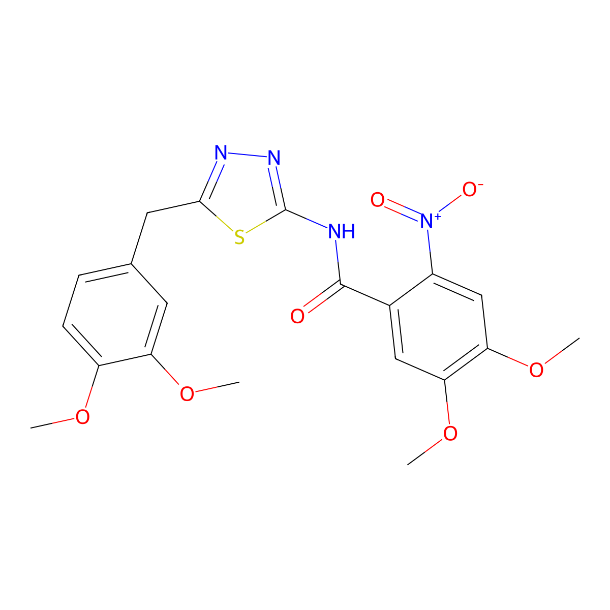 N-[5-[(3,4-dimethoxyphenyl)methyl]-1,3,4-thiadiazol-2-yl]-4,5-dimethoxy-2-nitrobenzamide molecular structure, CAS 600146-95-0